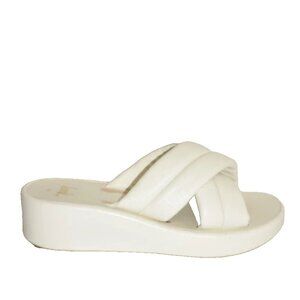 New! Beek STORK WEDGE SLIDE SANDAL WHITE LEATHER PLATFORM Size 11 DD487